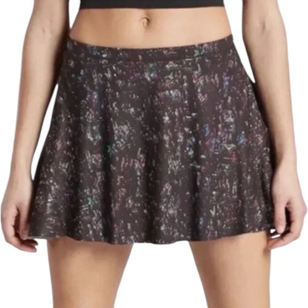 Athleta Black Patterned Active Skort with Multicolor Speckle